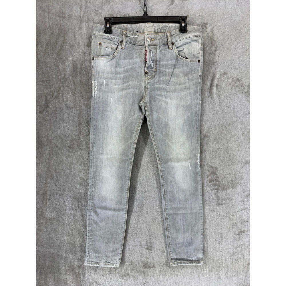Dsquared2 Mens 42 Gray Distressed Button Fly‎ Slim Jeans Made in Italy S72LA0435